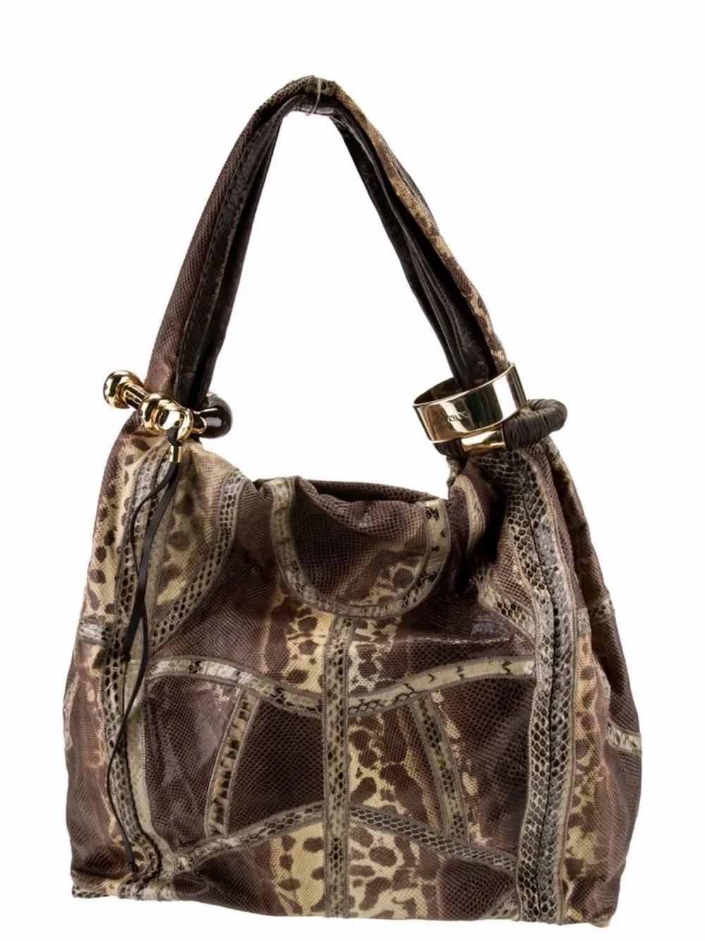Jimmy Choo Brown Leopard-Print Hobo Bag with Gold Accents